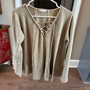 Tan Lace-Up Sweater